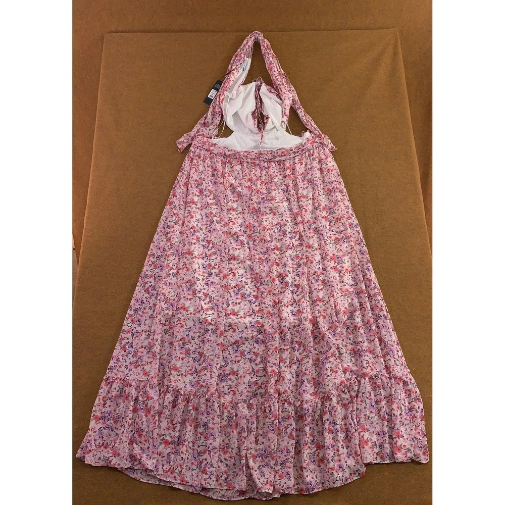 Fashion Nova Womens 3X Pink Shantel Chiffon Floral Maxi Dress NWT